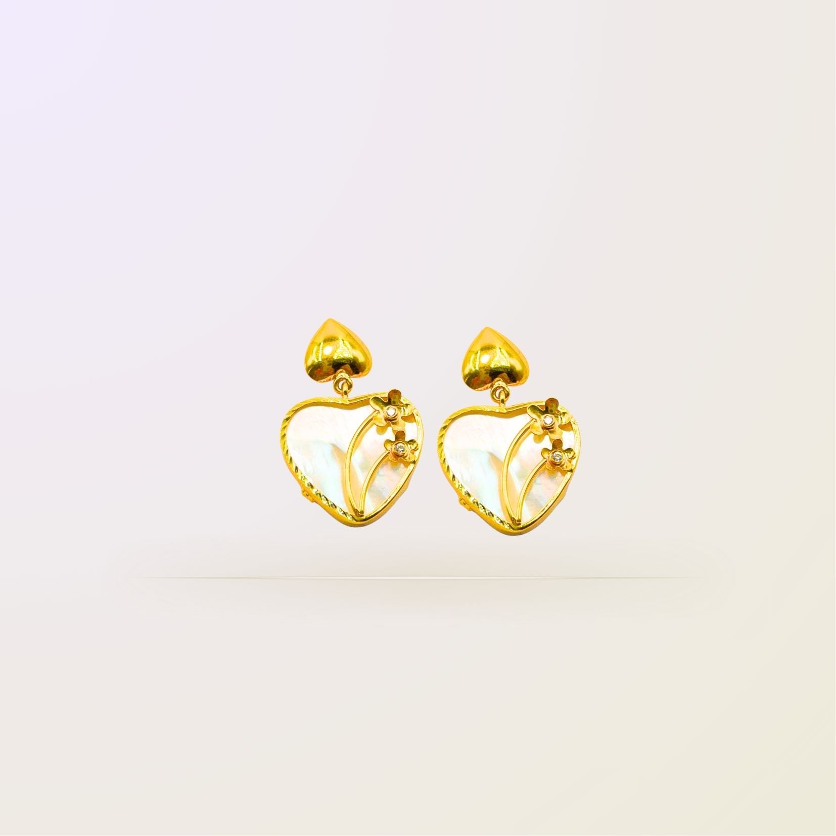Love's Heart Pearls - Gold Earrings