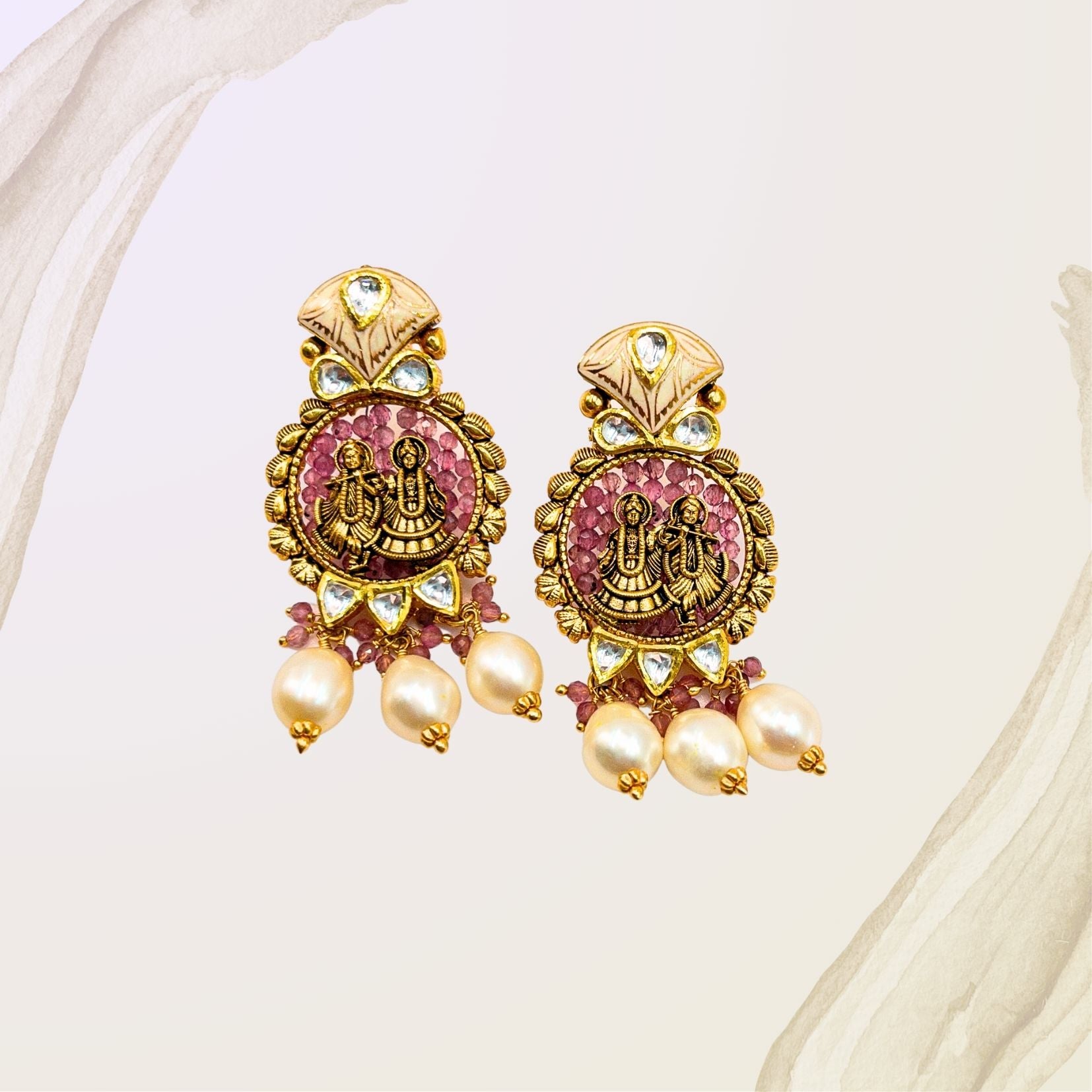 Roseate Radha Krishna Gold Danglers