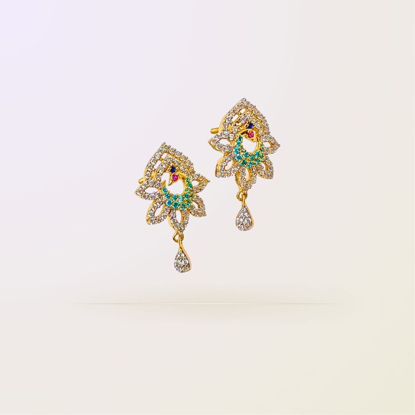 Peacock Drop Gold Earrings