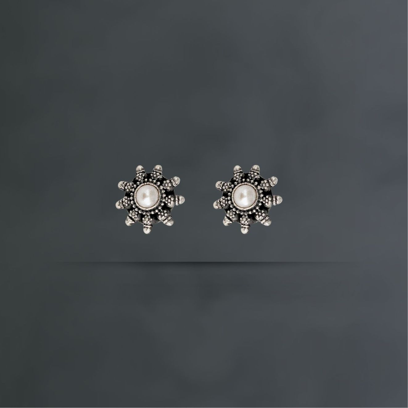 Pearl Oxidized Silver Studs