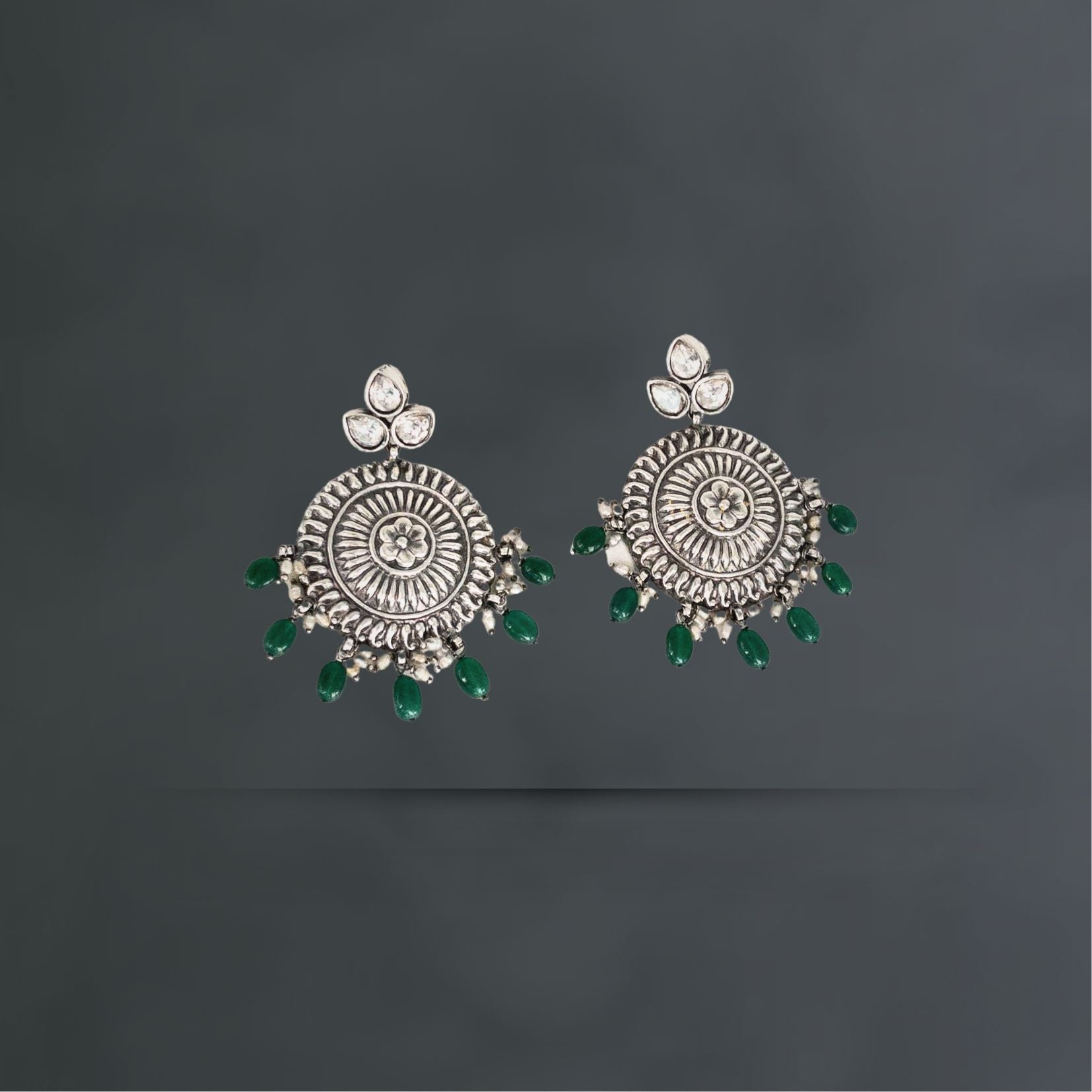 Green Oxidized Silver Earrings